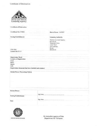 certificate of desruction